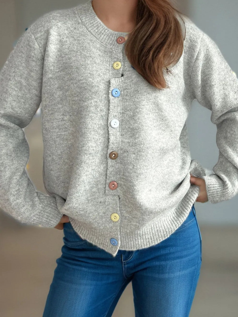 Button Down Long Sleeve Cardigan - Fashorio
