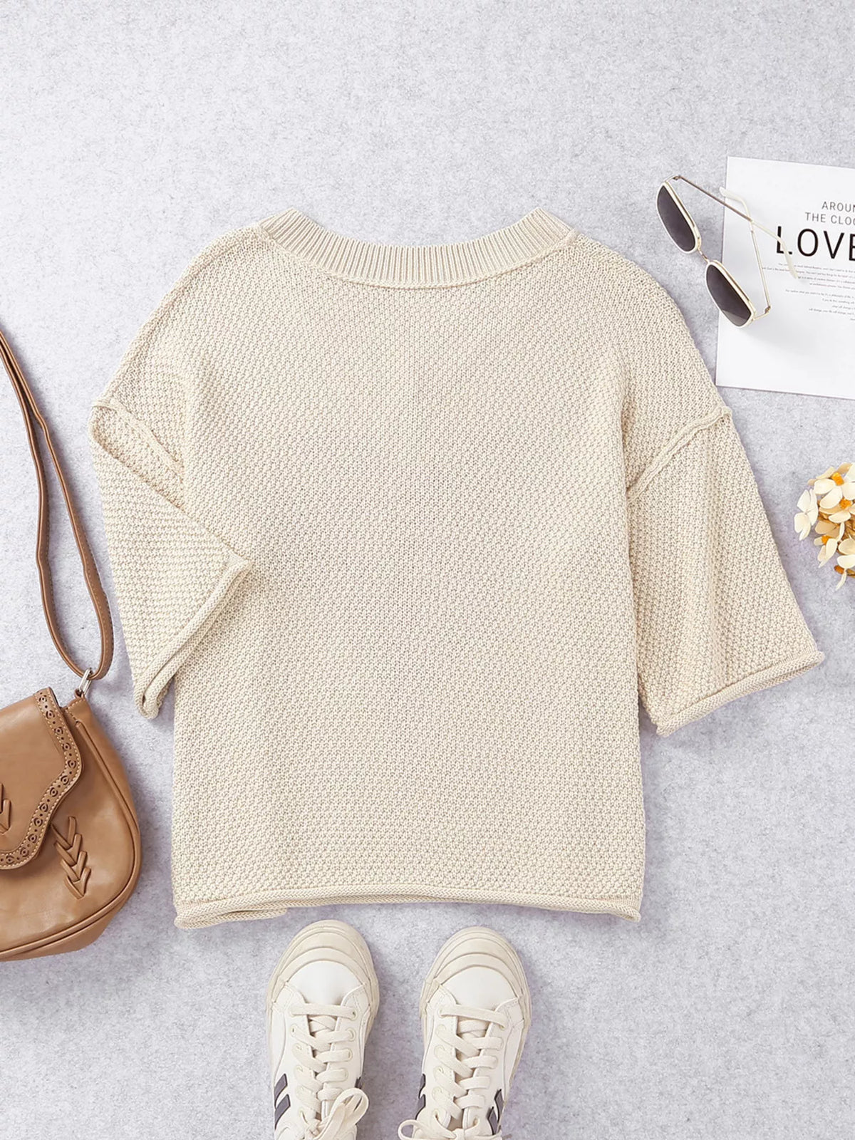 V-Neck Heart Print Valentines Sweater, view 7