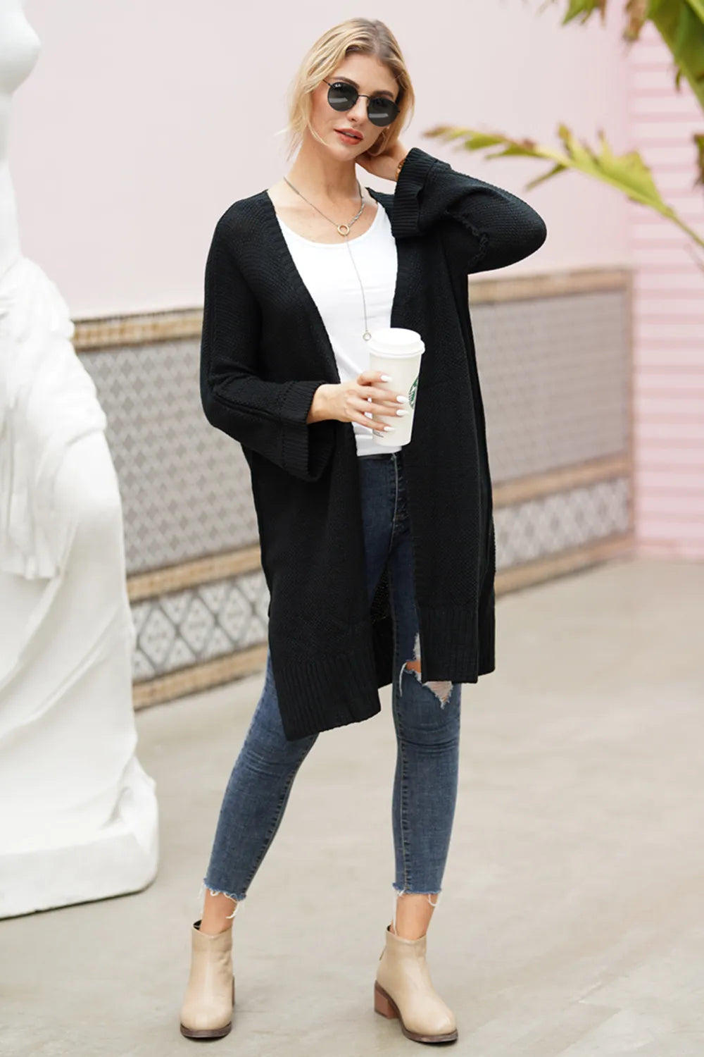 Open Front Long Sleeve Cardigan - Fashorio