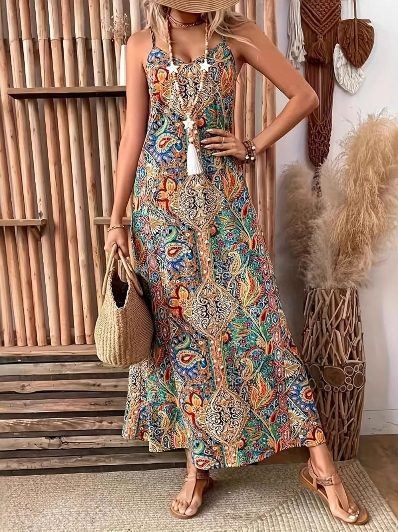 Paisley print V-neck maxi dress front view