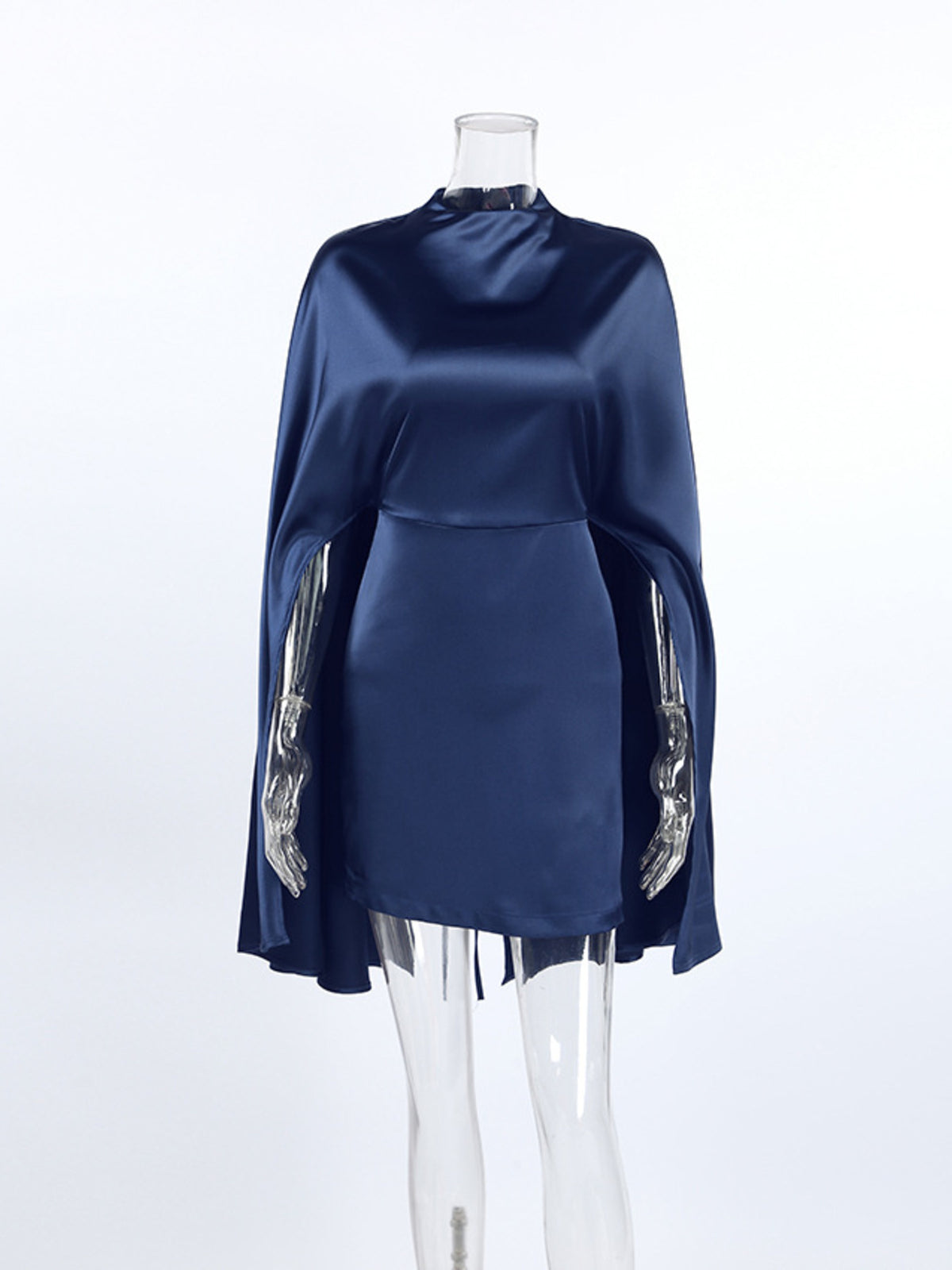 Mock neck cape sleeve mini dress side view