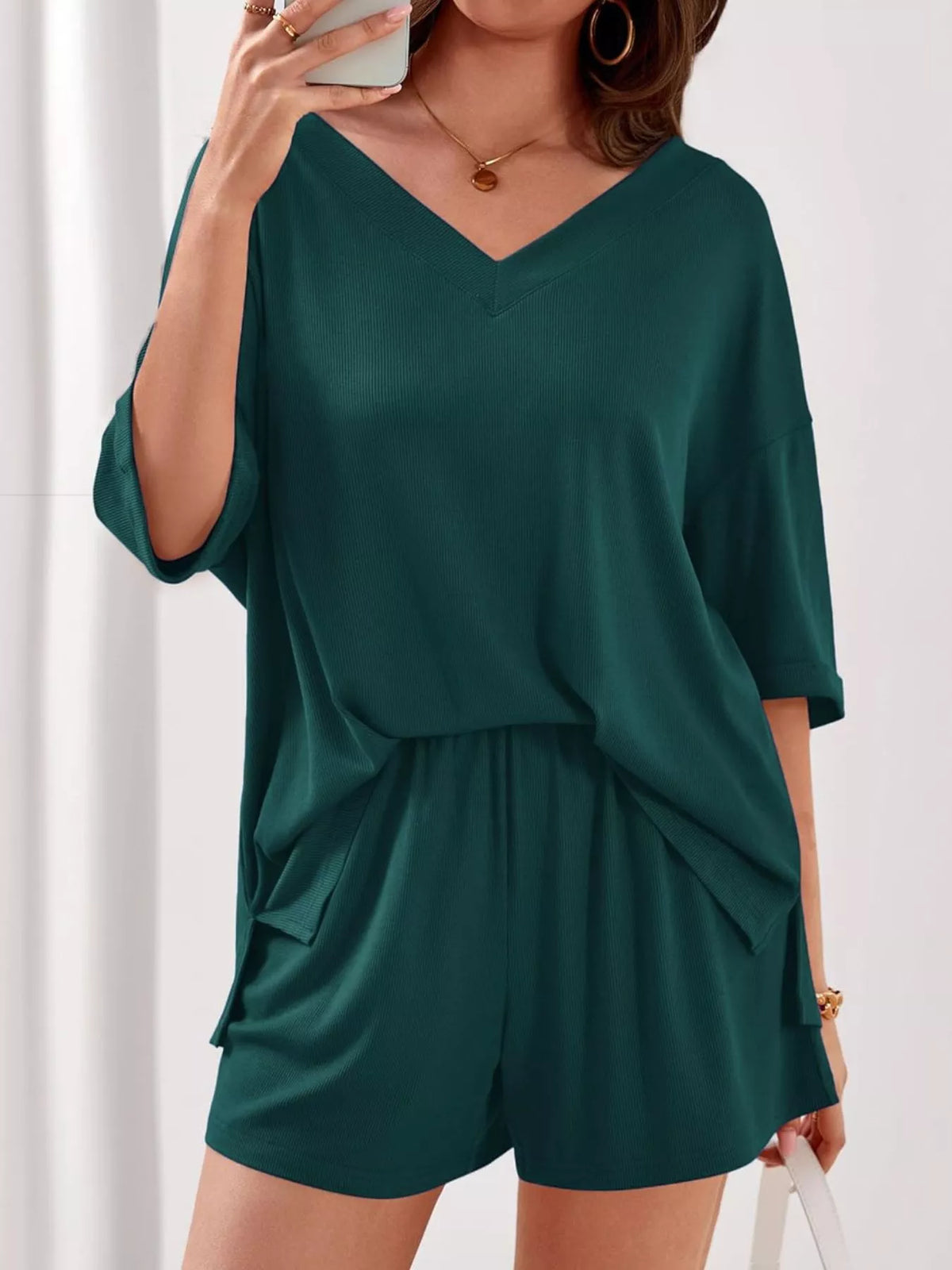 V Neck Top and Shorts Two Piece Set, view 33
