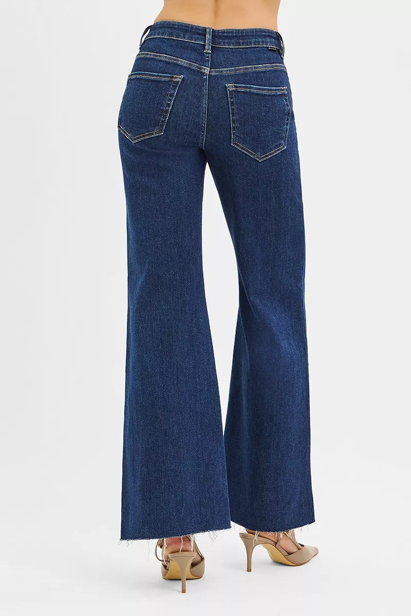 RISEN flare jeans raw hem close up