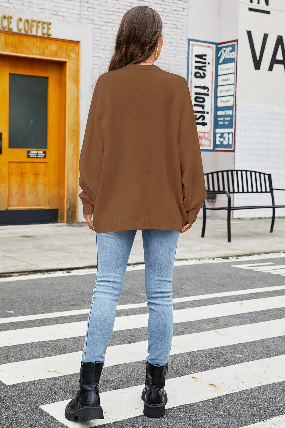 Round Neck Long Sleeve Sweater - Fashorio