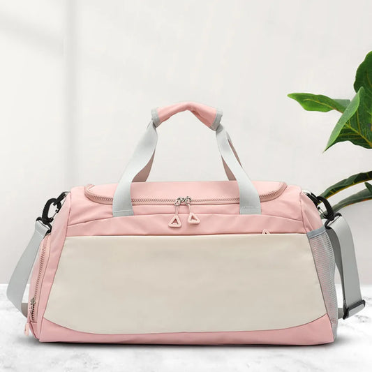Oxford Cloth Multi Pockets Adjustable Strap Travel Bag Blush Pink One Size - Fashorio