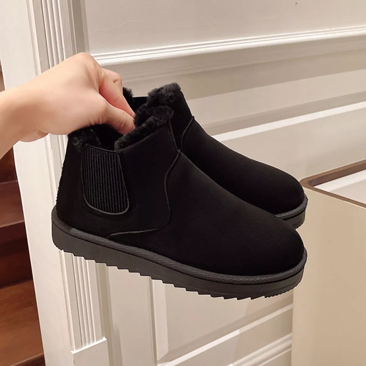 Round toe platform boots side profile