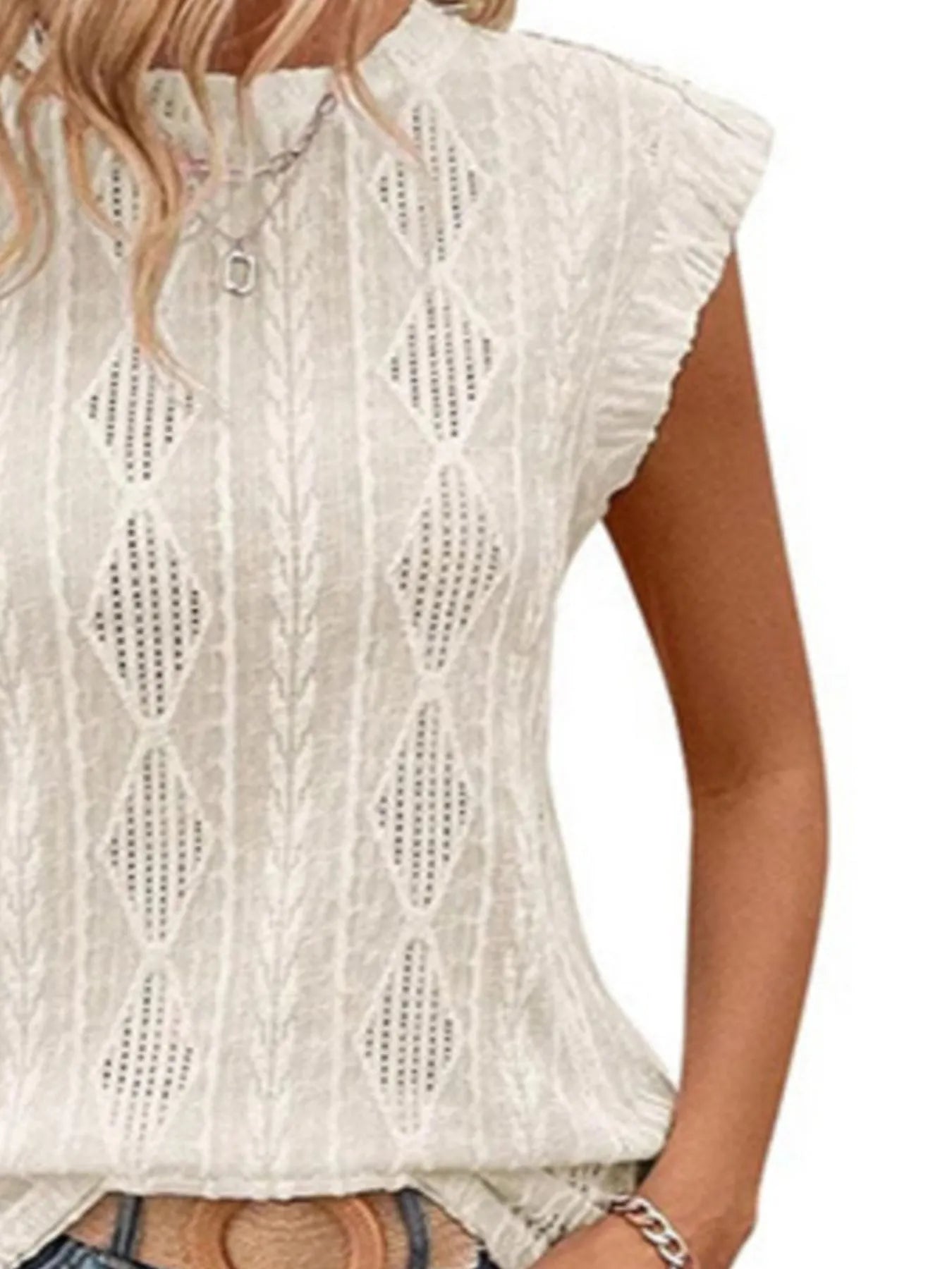 Openwork Round Neck Top - Fashorio