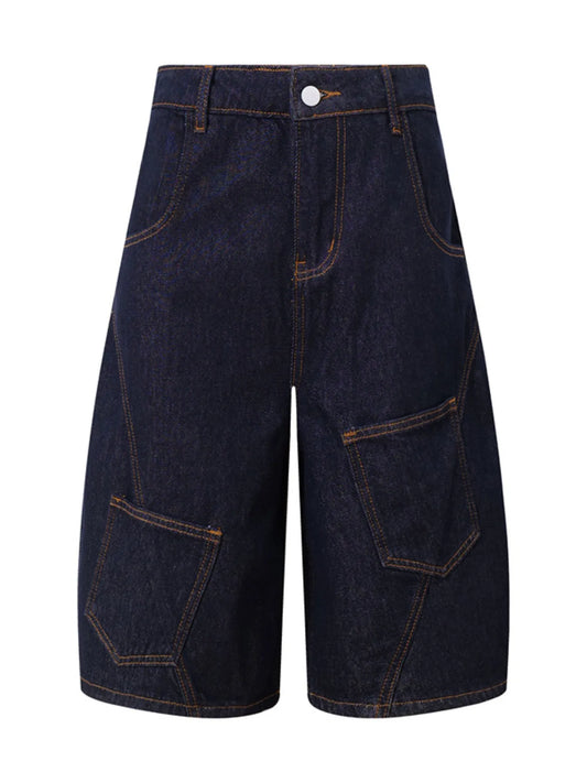 Men's Loose Fit Cargo Denim Shorts Dark Blue - Fashorio