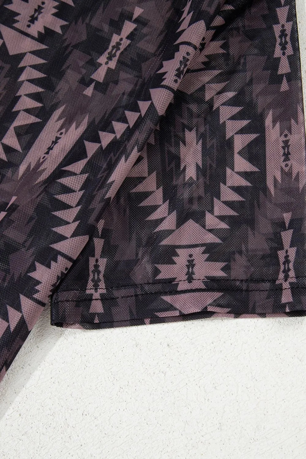 Short sleeve Aztec mesh top neckline detail