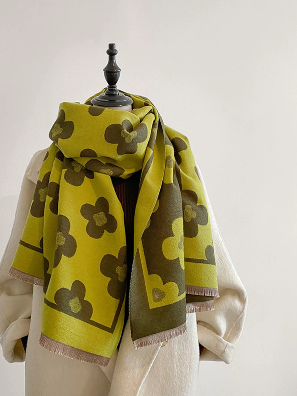 Floral print raw hem scarf color option three