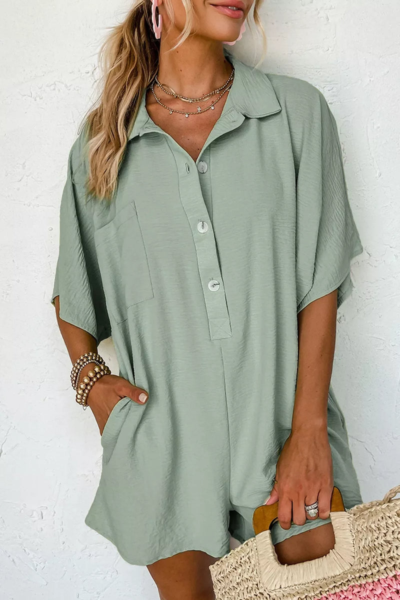 Button detail half sleeve romper front view in sage
