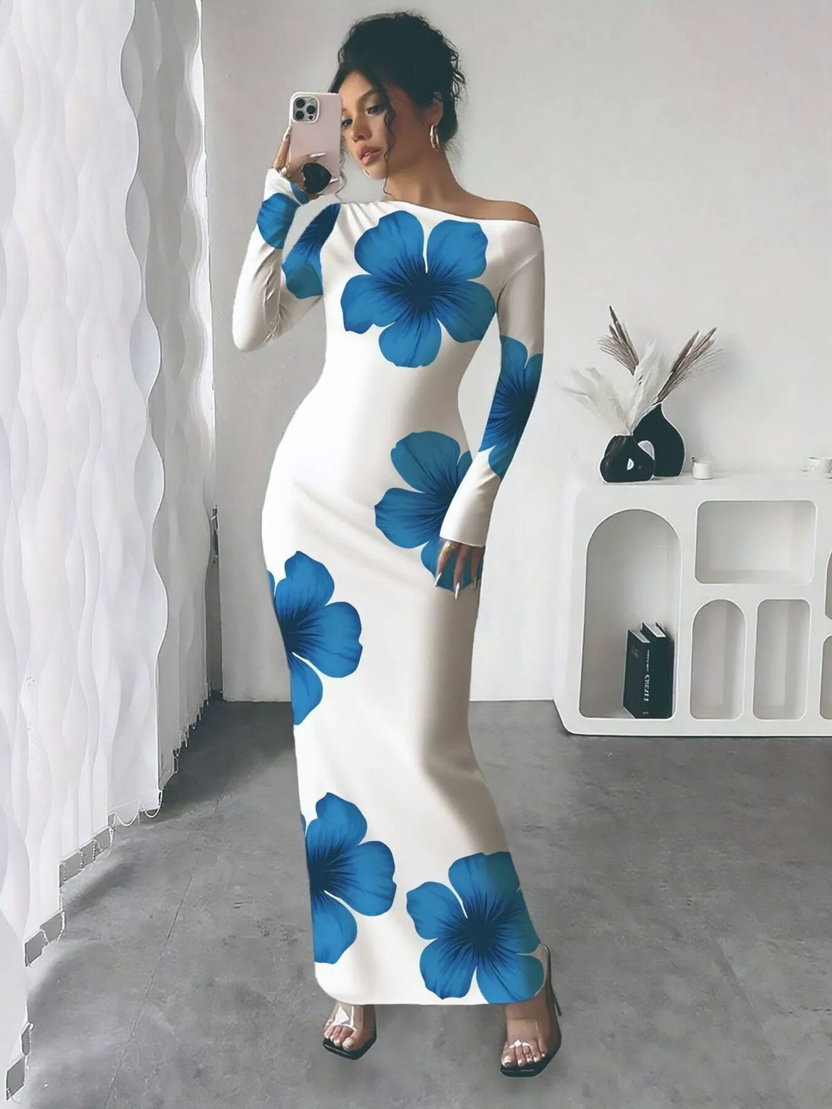 Floral one shoulder maxi dress front view