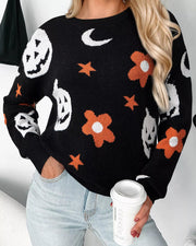 Halloween Gothic Pattern Long Sleeve Sweater Black - Fashorio