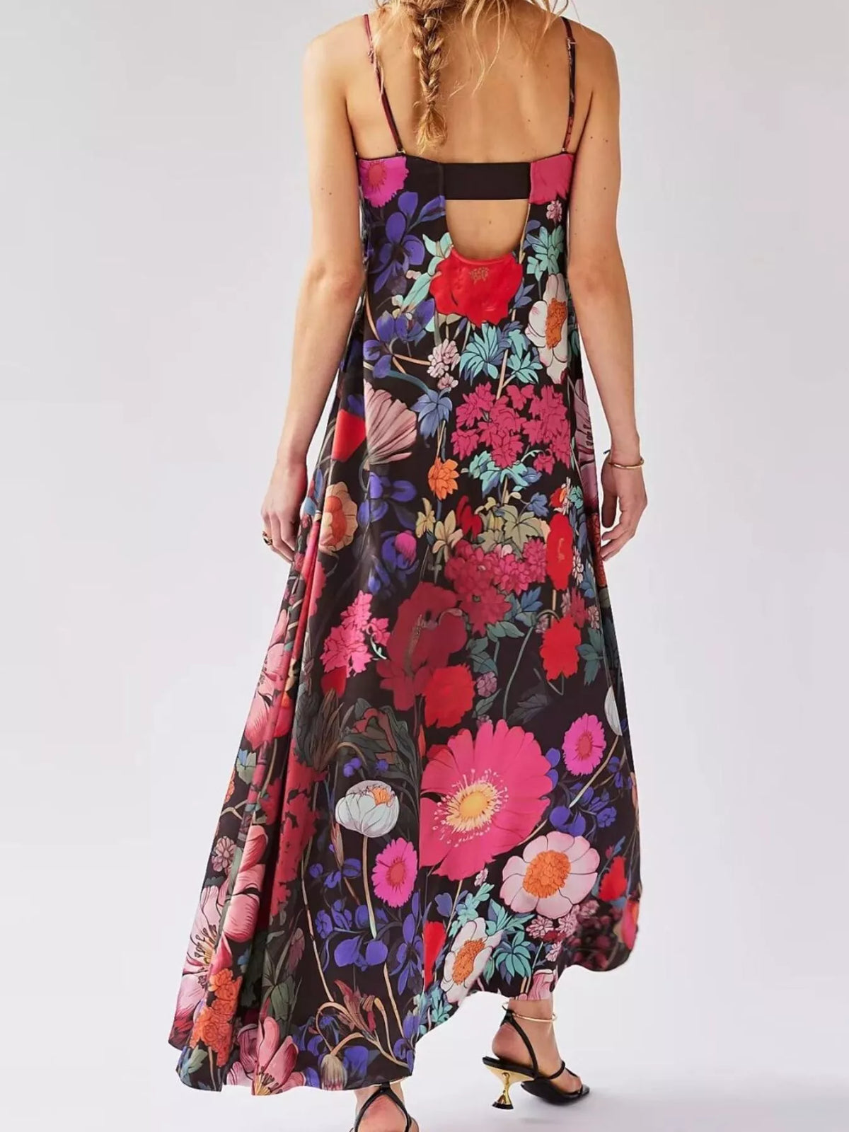 Floral print sleeveless maxi dress styled view