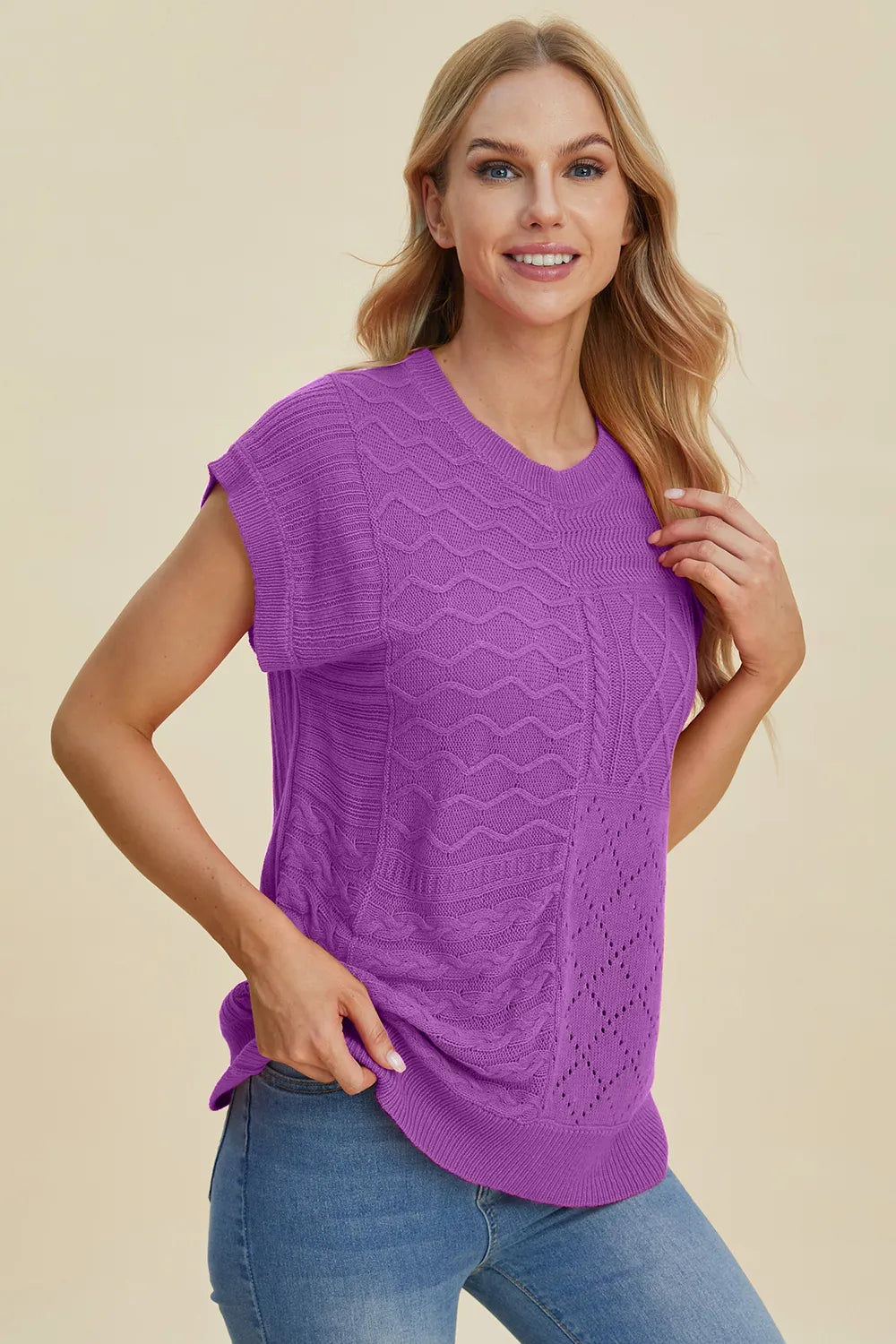 Womens cable knit sweater full length styling