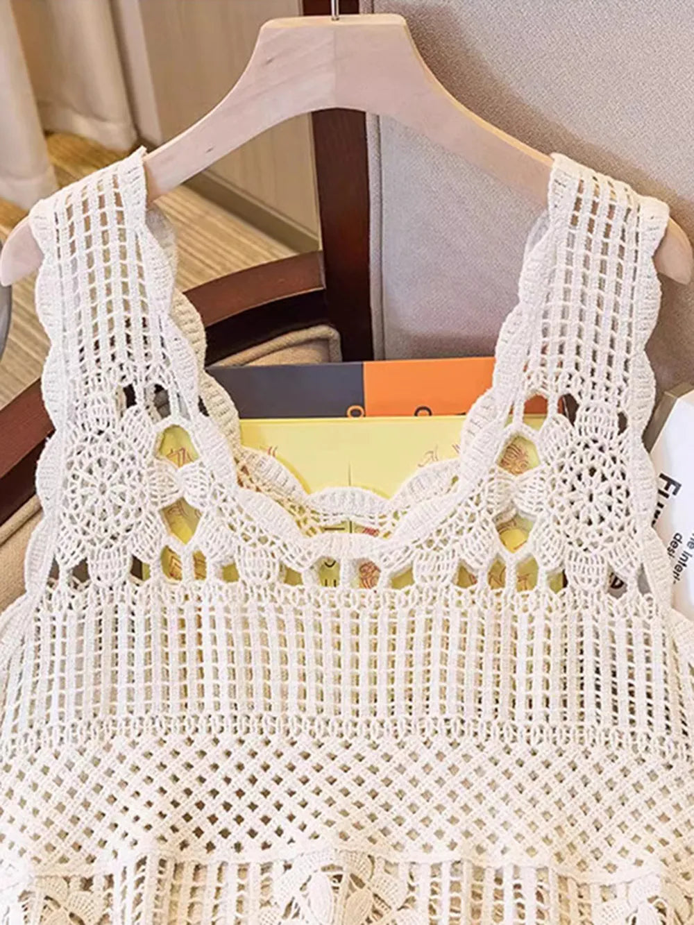 Openwork scoop neck tank top side view
