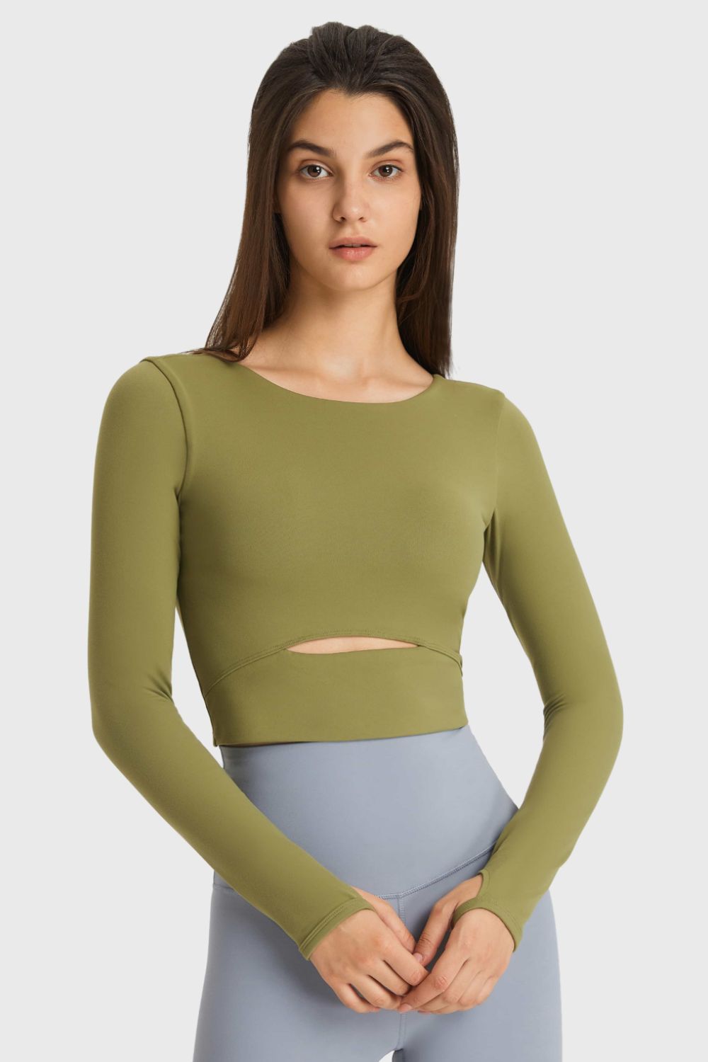 cutout long sleeve cropped sports top detail view