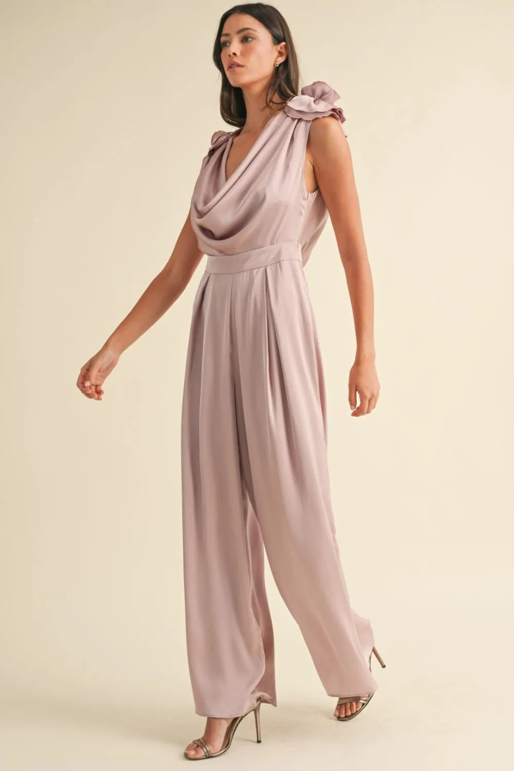 3d Floral Applique Deep Cowl Neck Jumpsuit detail