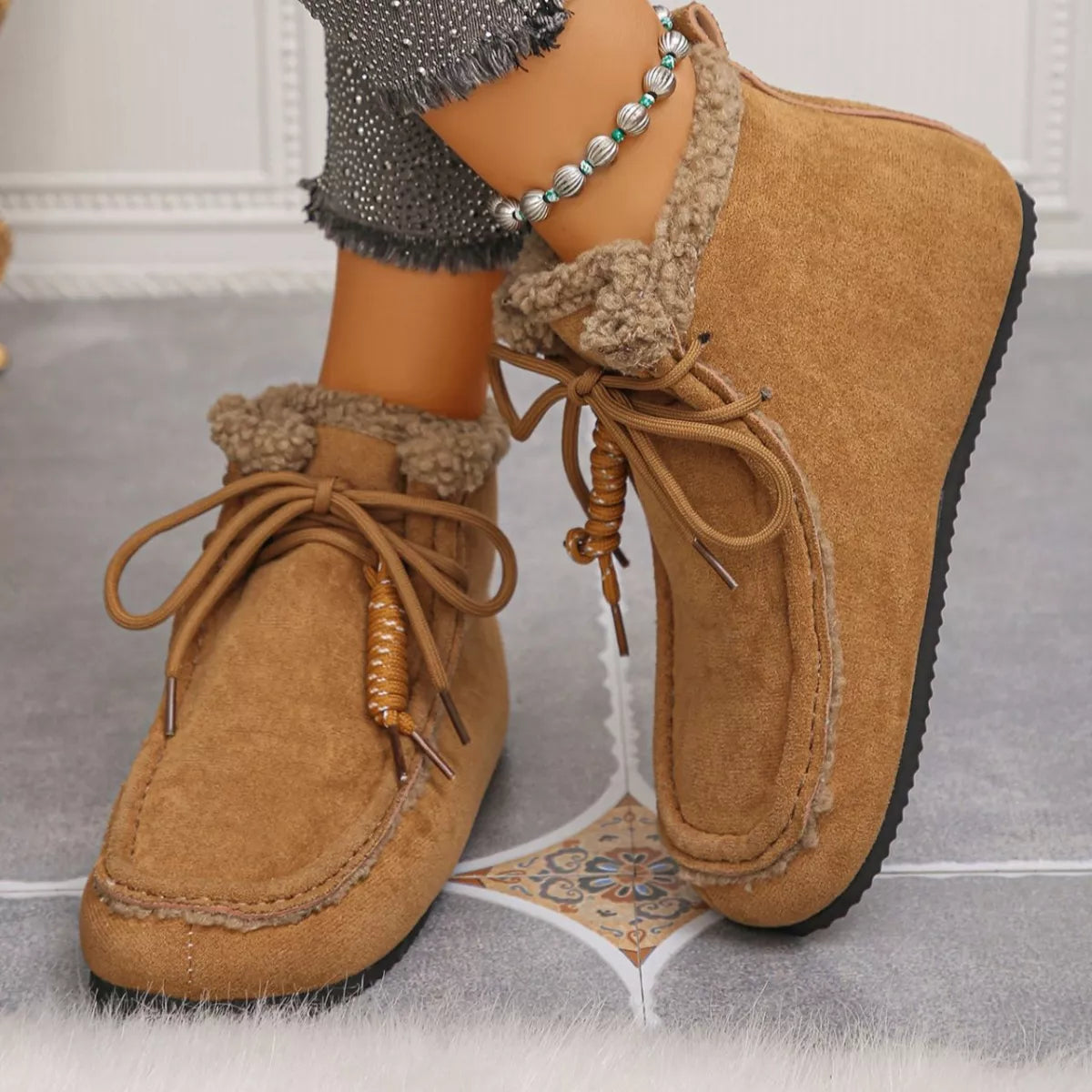 Lace up flat ankle boots sole and tread detail