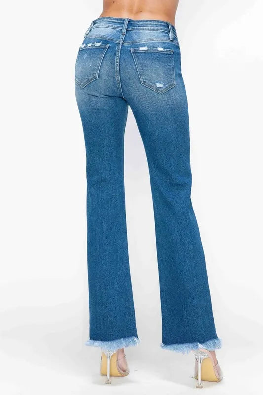 bytos Full Size Raw Hem Distressed Mid Rise Straight Jeans - Fashorio