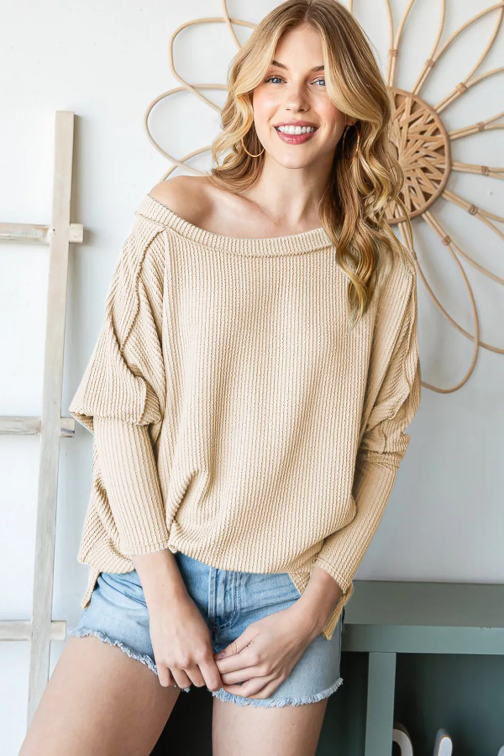 Reborn J Exposed Seam Lantern Sleeve Top - Fashorio