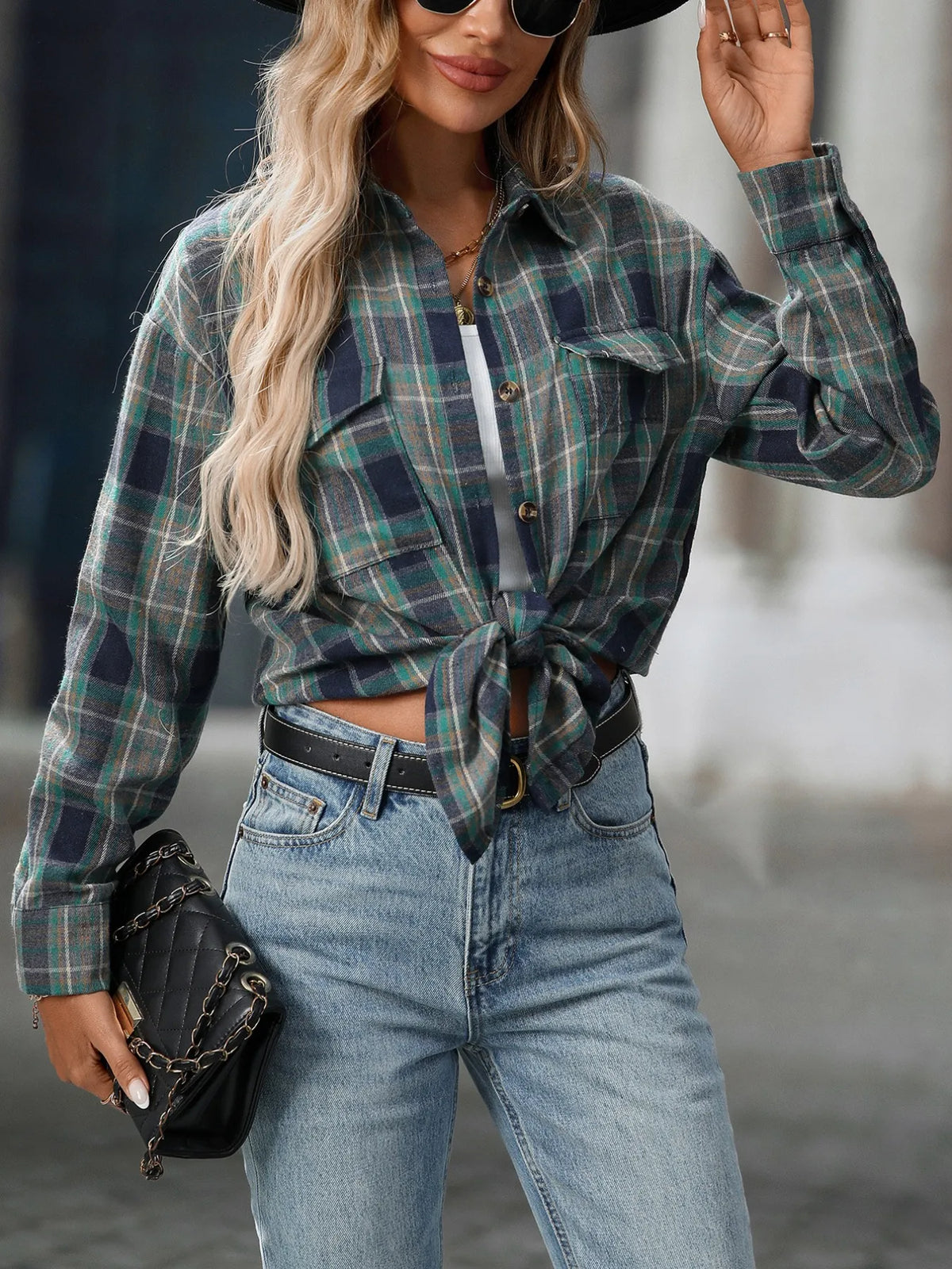 Oversized Plaid Button Up Shirt, view 25