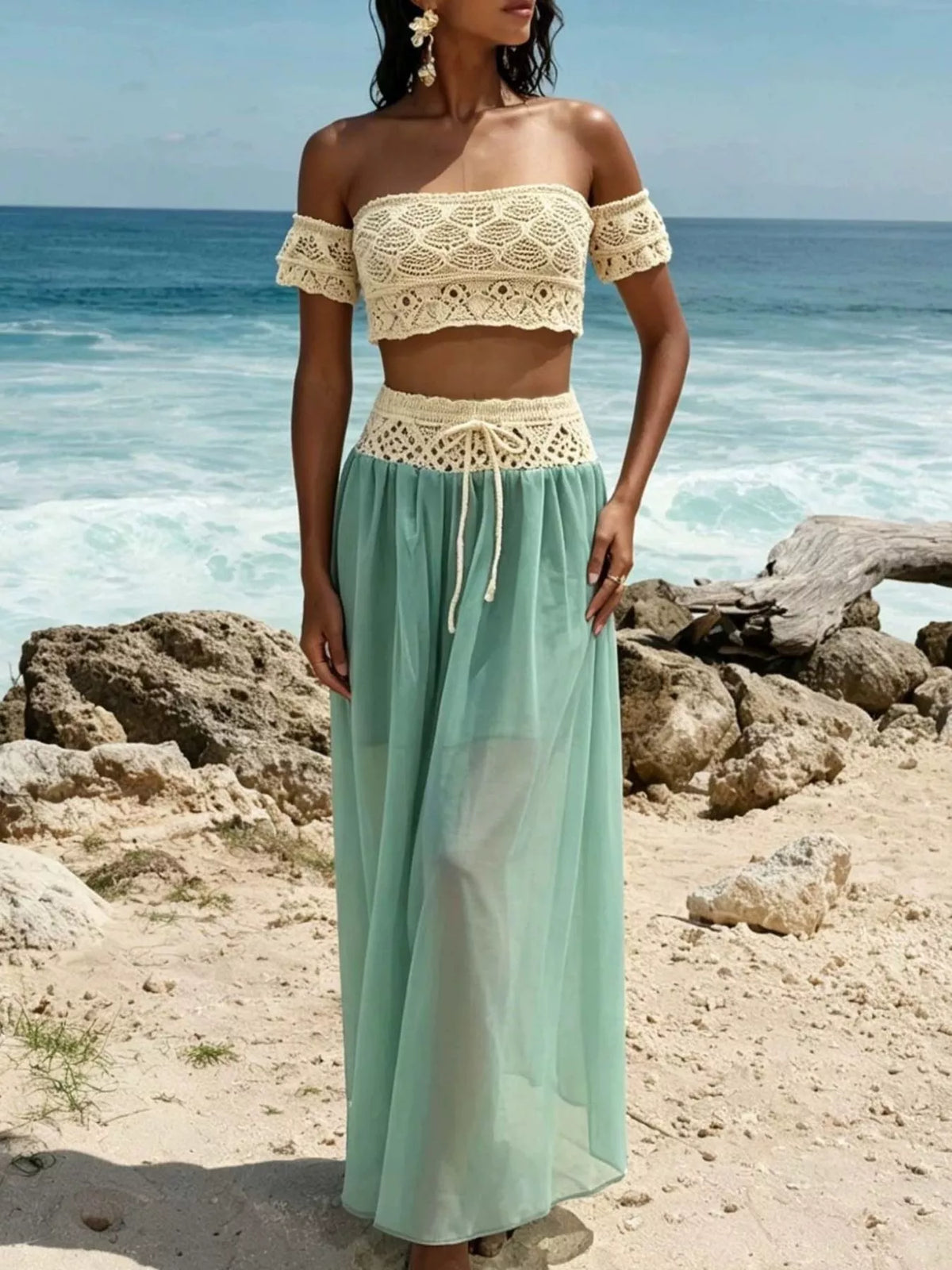 Crochet Top and Maxi Skirt Set, view 15