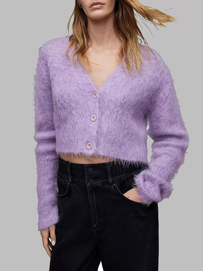 fluffy knit cropped cardigan front view