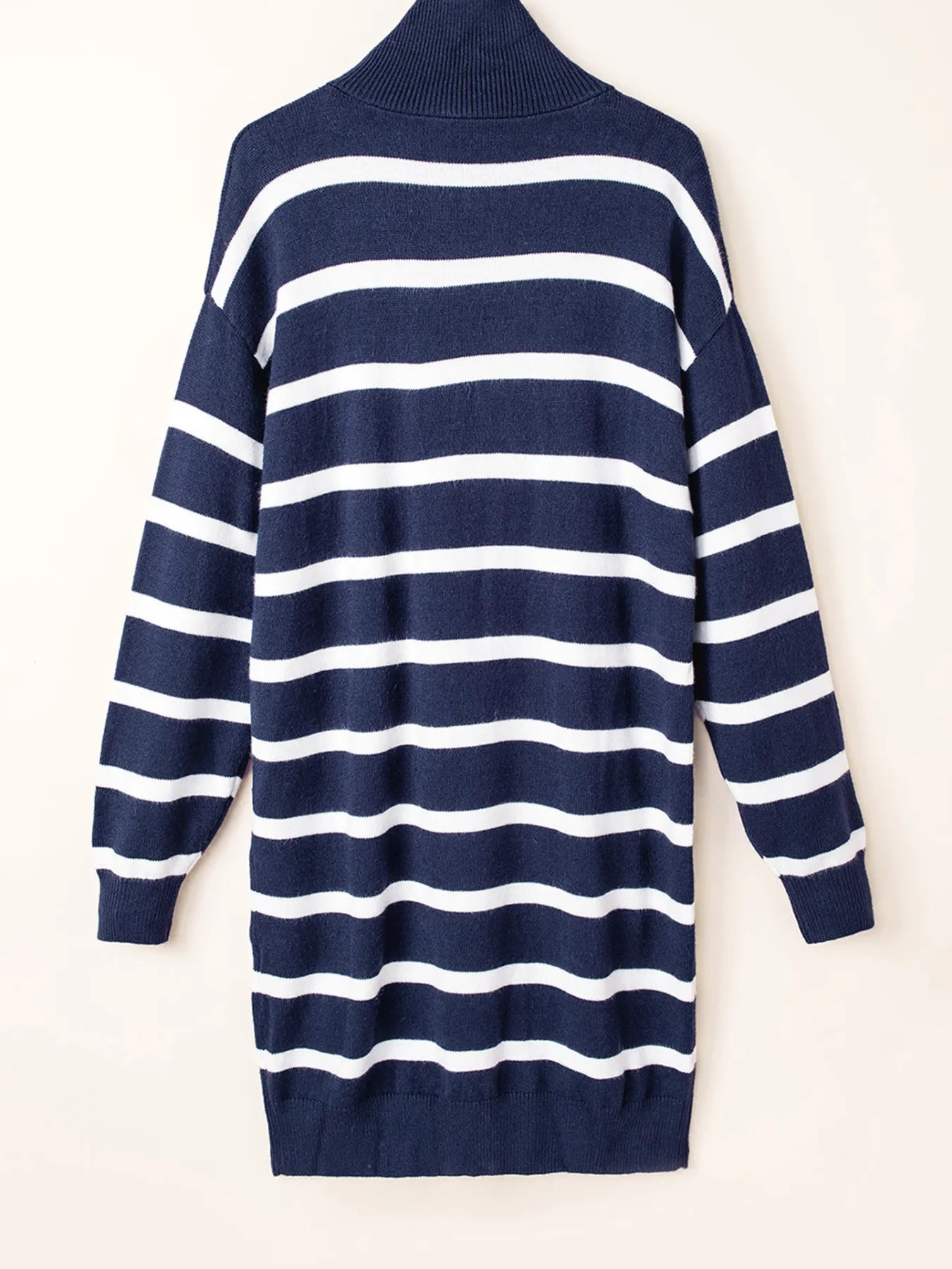 Striped O-ring Zip Collared Loose Sweater Mini Dress - Fashorio