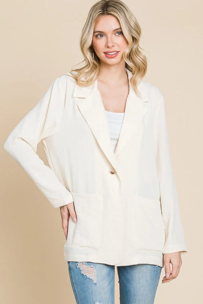 Culture Code One Button Long Sleeve Blazer with Pockets - Fashorio