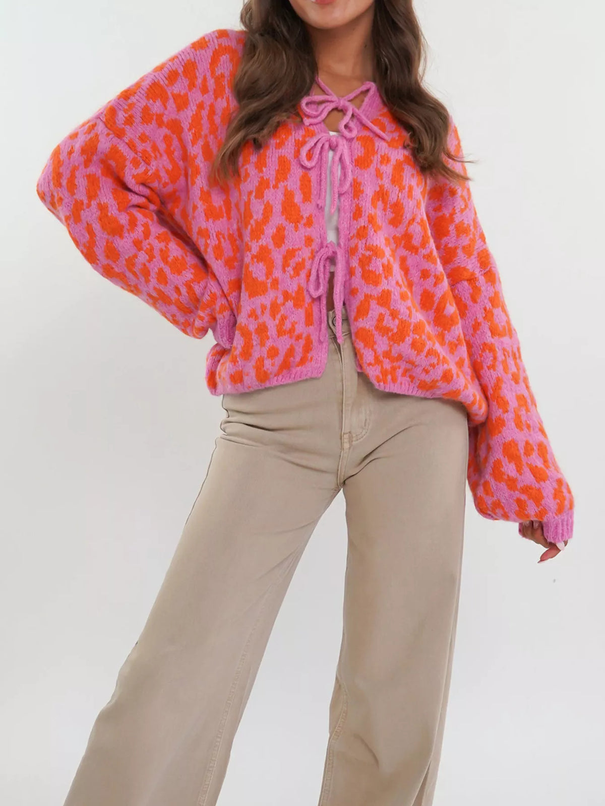 Draped tie front cardigan back