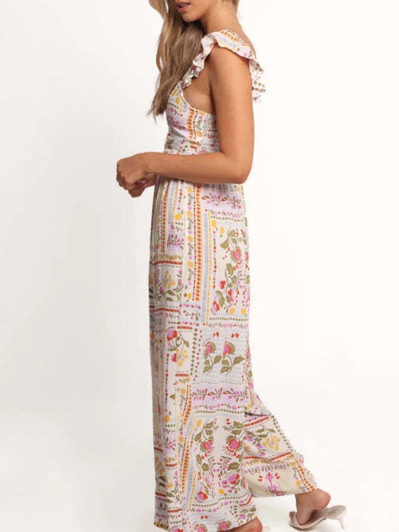 Floral Print Ruffle Strap Jumpsuit - Fashorio
