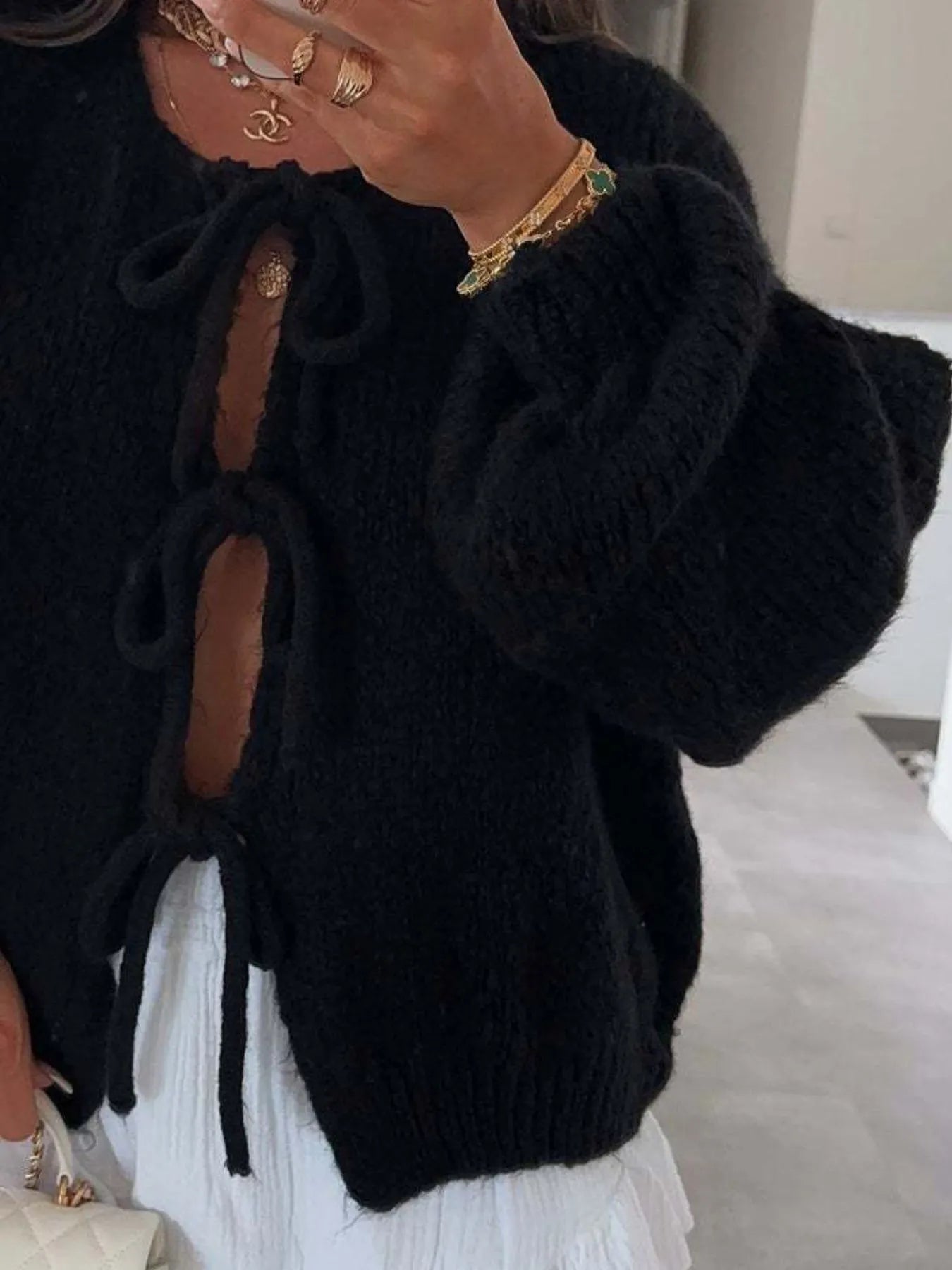 Cozy Bow-Tie Front Knit Cardigan - Fashorio