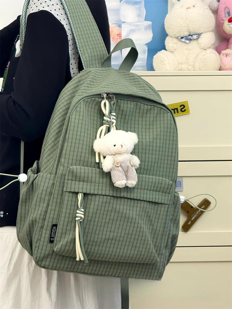 Plaid nylon backpack front view
