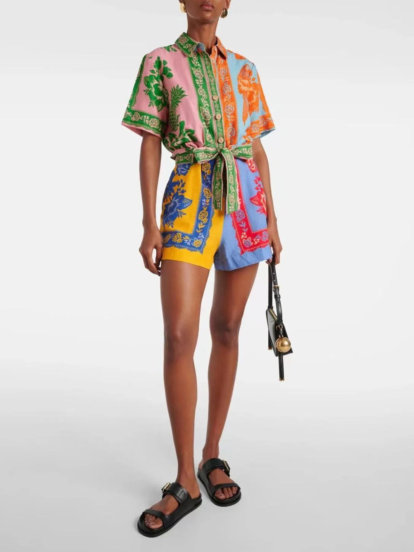 Printed Short Sleeve Tie Waist Romper - Fashorio