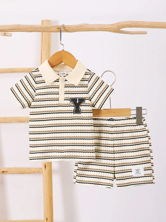 Children's Striped Short Sleeve Polo and Pants Set Stripe - Fashorio
