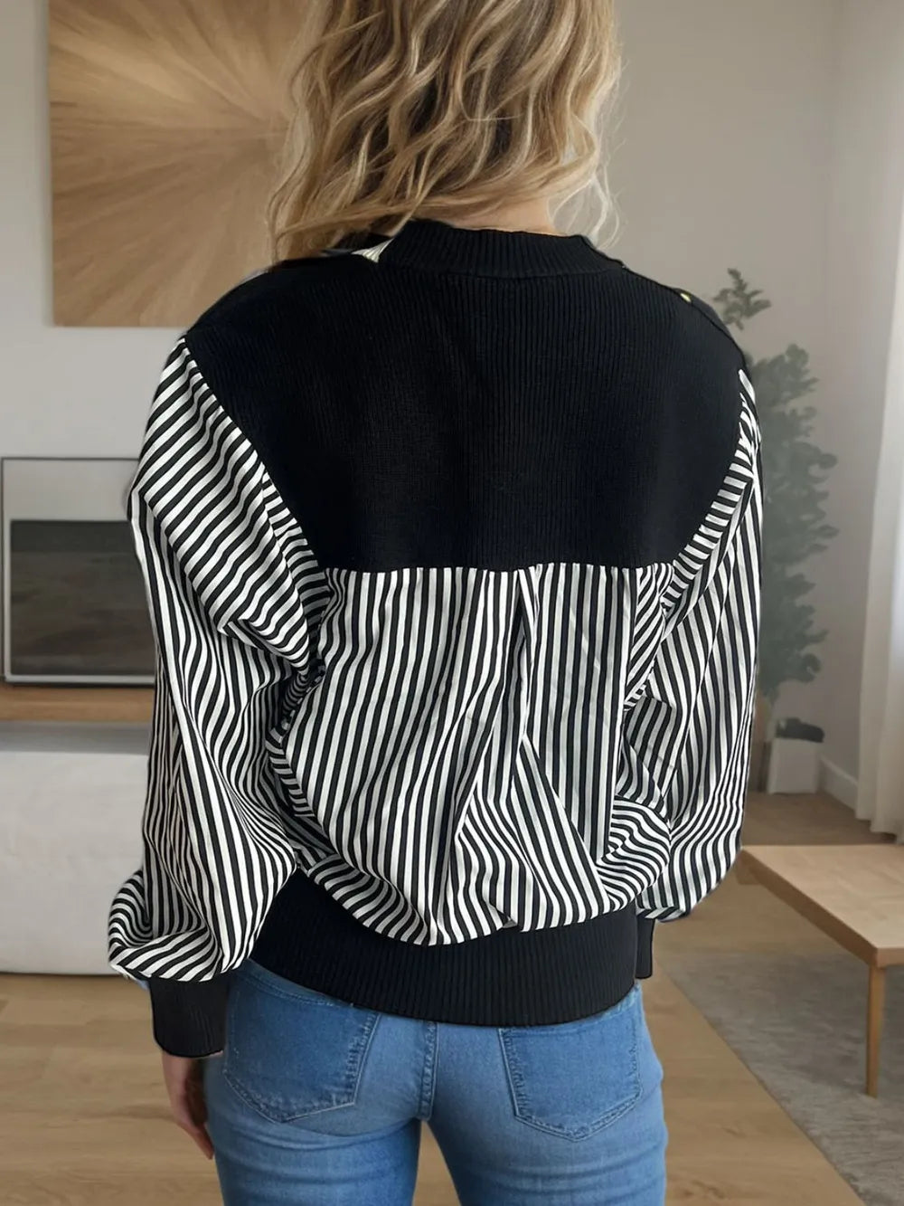 Striped Button Down Long Sleeve Cardigan - Fashorio