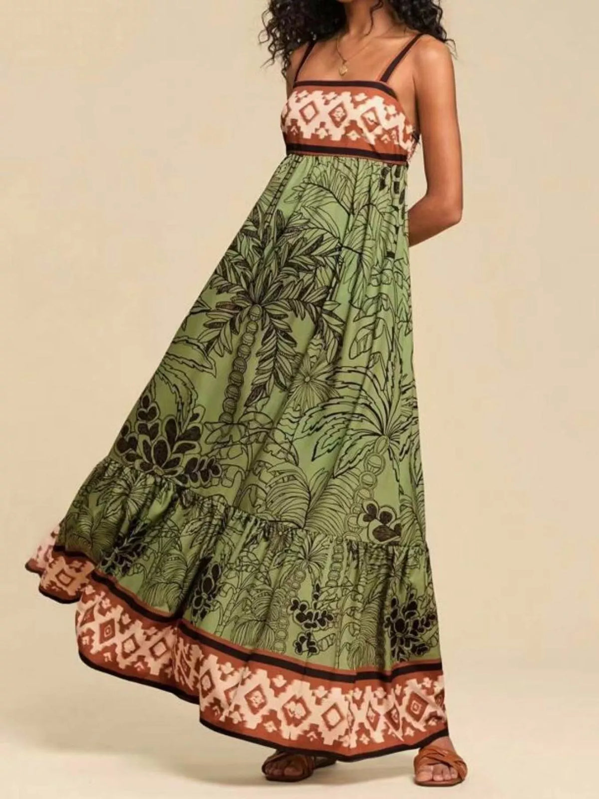 Side view of square neck maxi dress