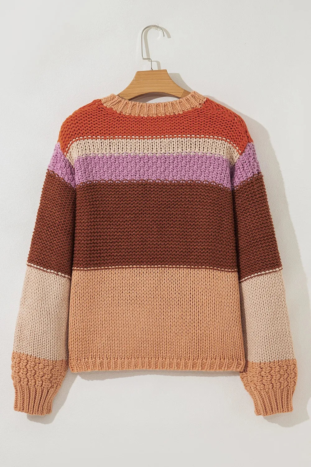 Colorblock Striped Round Neck Sweater - Fashorio