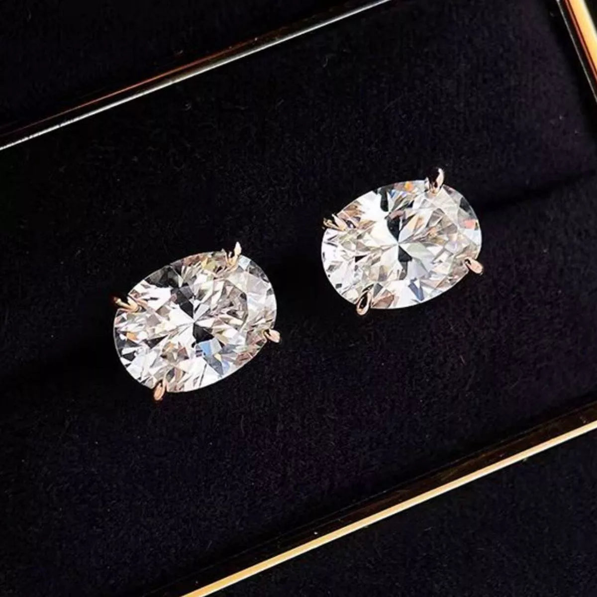 Moissanite studs angled to show stone brilliance