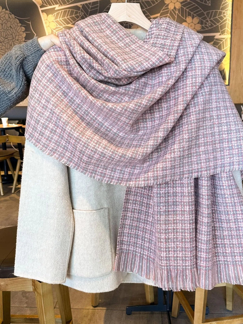 Plaid warm scarf front view