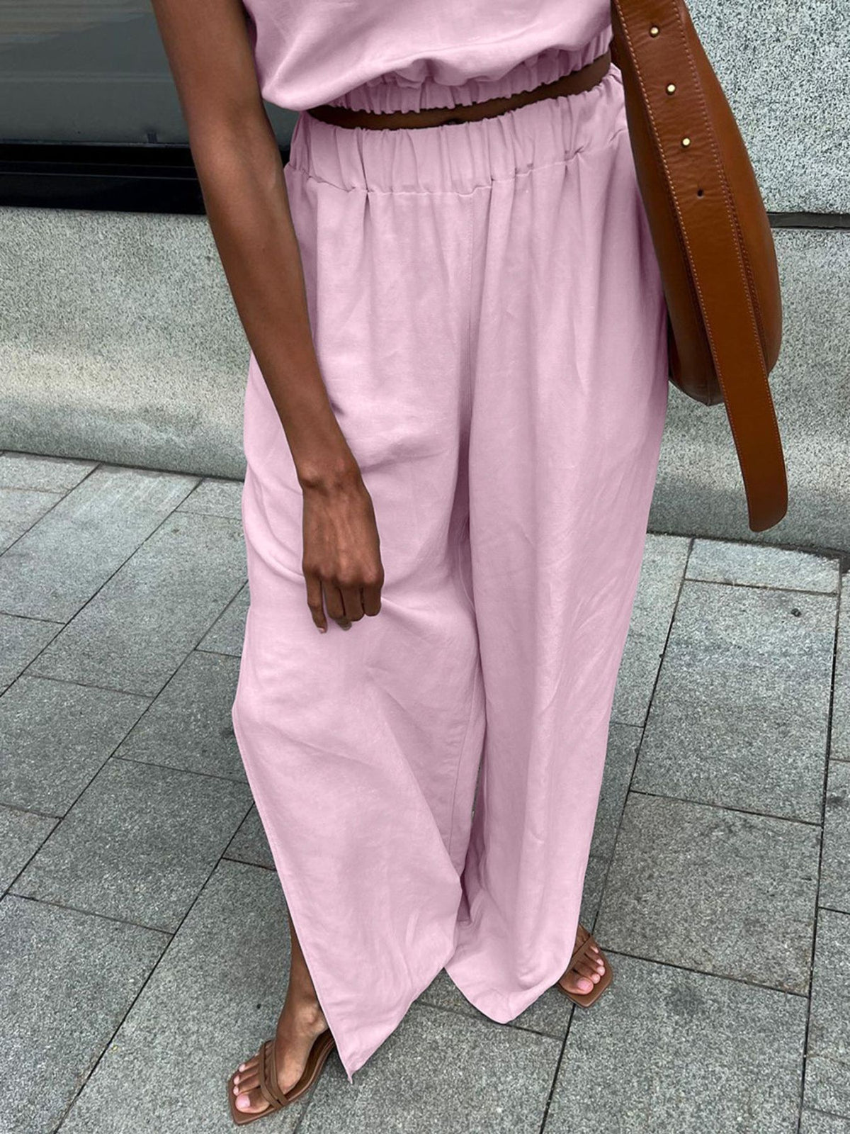Sleeveless crop top and slit pants final view