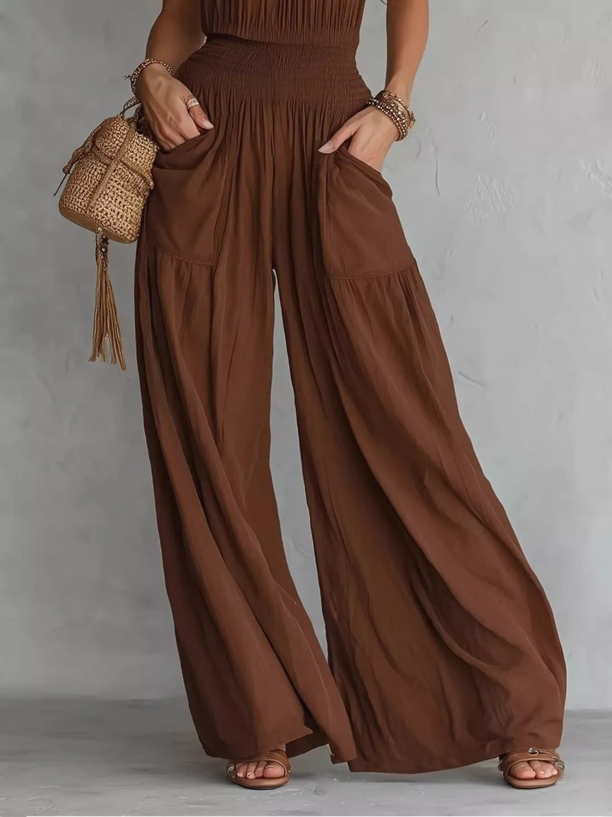 Halter neck wide leg jumpsuit back view