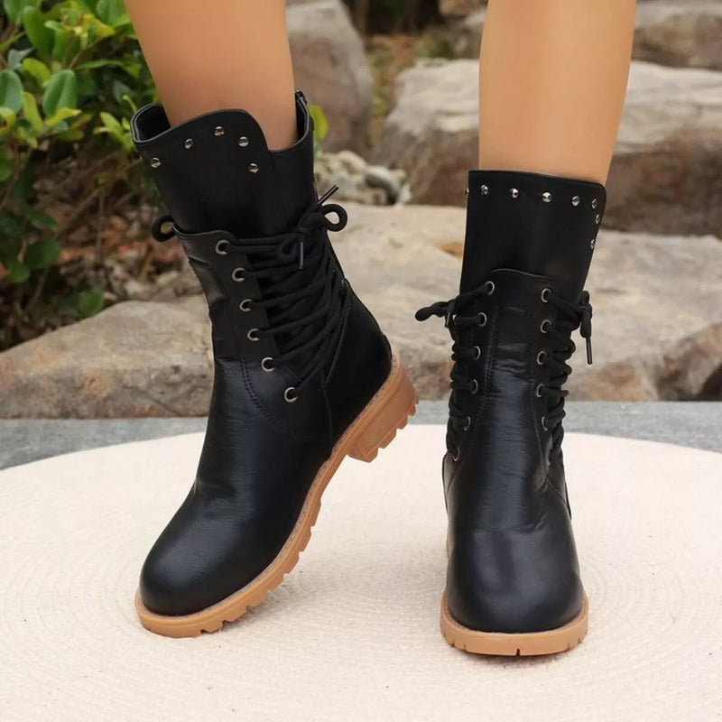 Studded Lace Up Ankle Boots front view