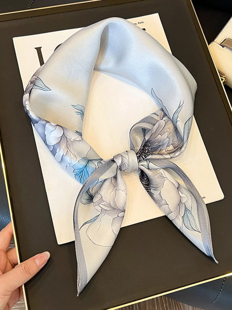 Floral print silk square scarf flat view