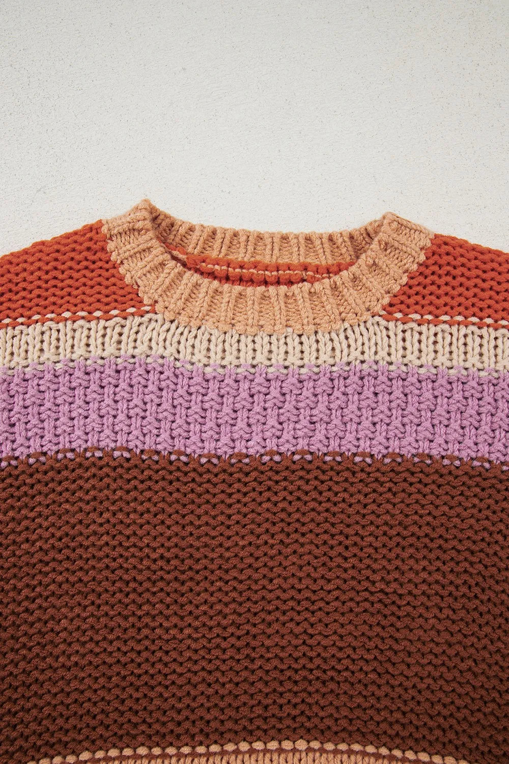 Colorblock Striped Round Neck Sweater - Fashorio