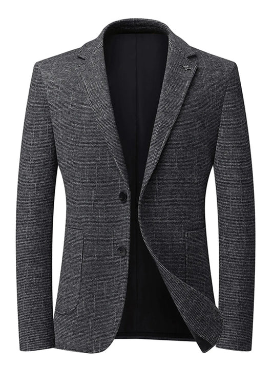 Men's Single-Breasted Tweed Blazer Dark Gray - Fashorio