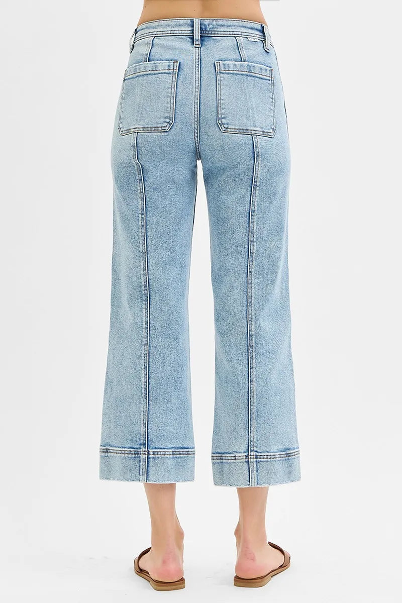 RISEN Full Size High Rise Crop Wide Front Seam Detailed Jeans Plus Size - Fashorio