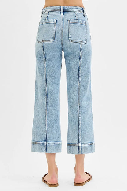 RISEN Full Size High Rise Crop Wide Front Seam Detailed Jeans Plus Size - Fashorio