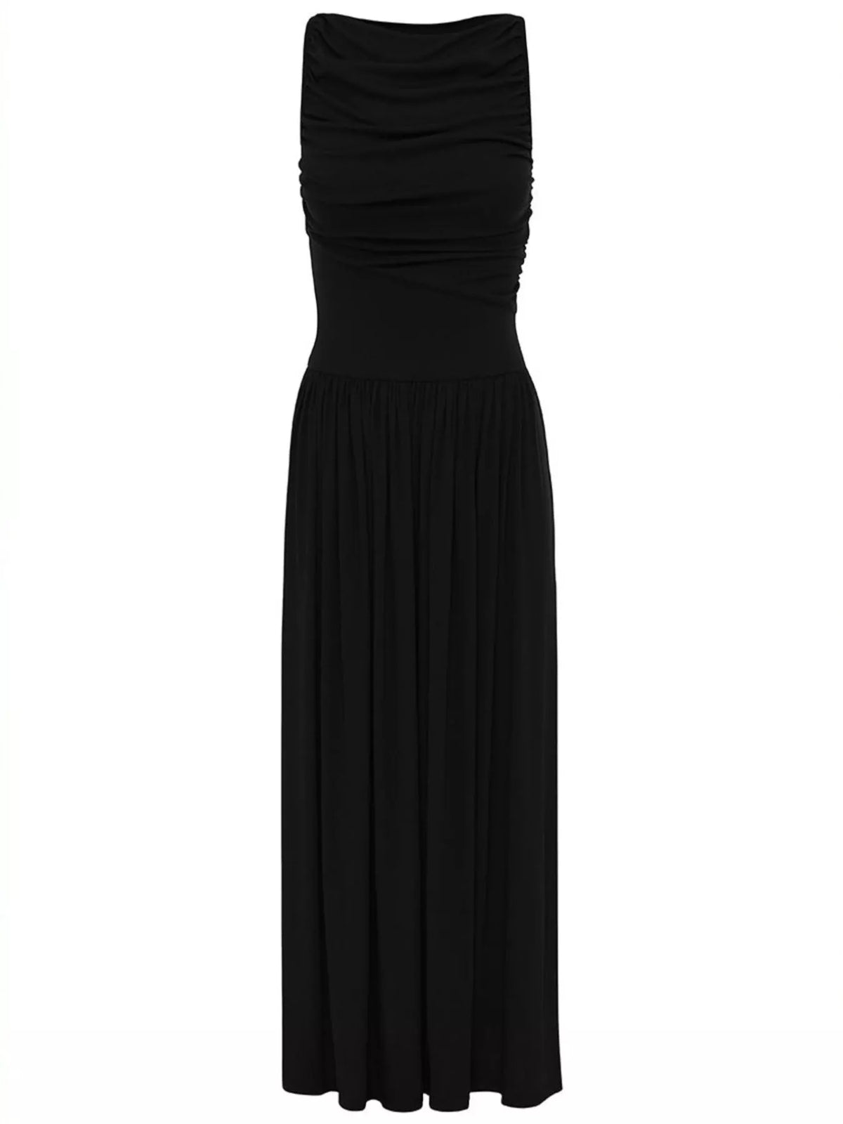 ruched sleeveless maxi dress full length view